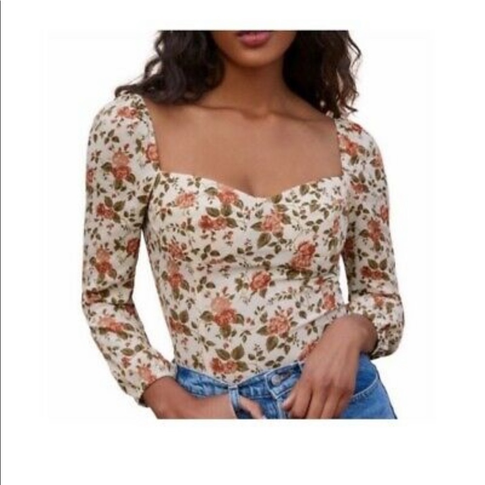 REFORMATION Long Sleeve REIGN Crepe Top Foliage Floral Print